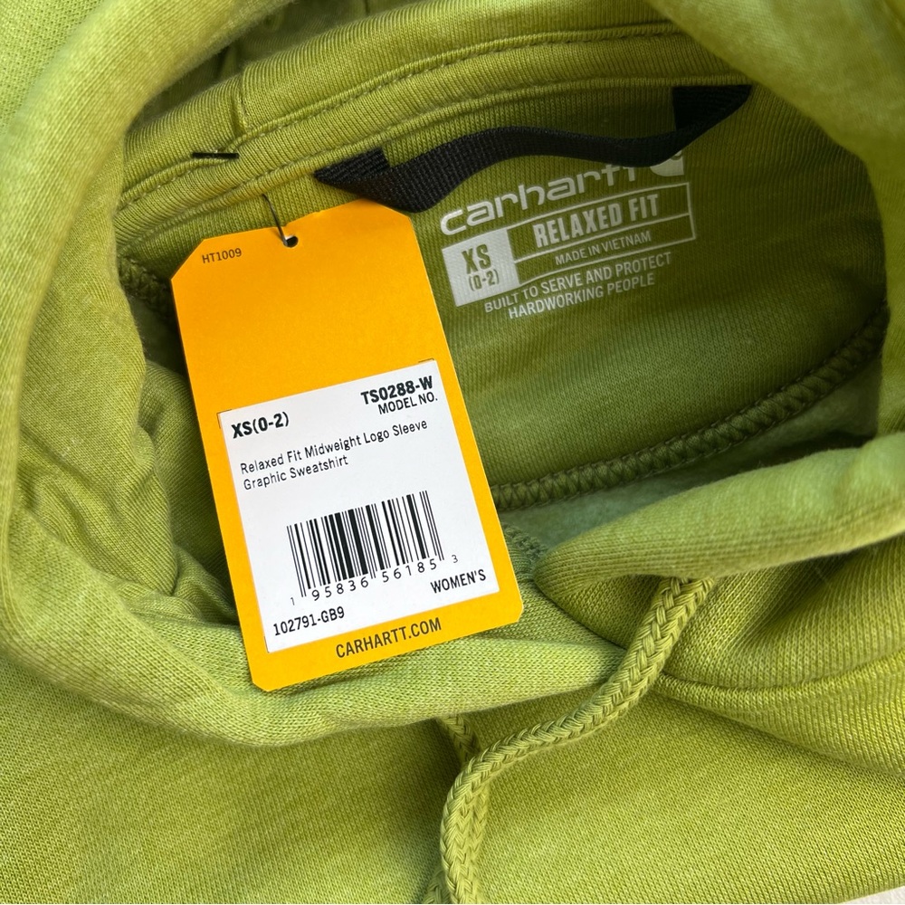 Carhartt NEW Relaxed Fit Midweight Logo Sleeve Green Womens Hoodie Size XS (0-2) - Picture 7 of 7